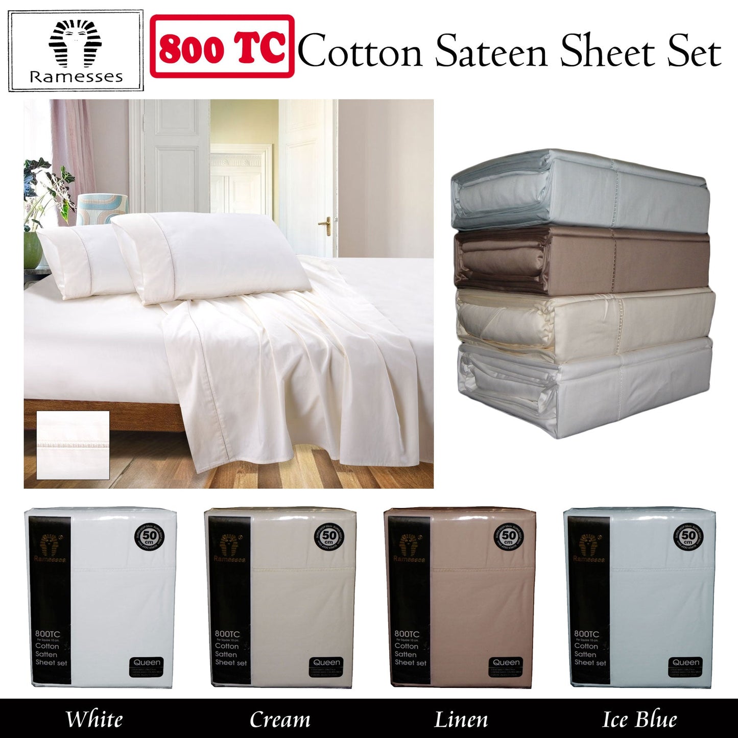 800TC Ramesses Cotton Sateen Sheet Set Linen King-1