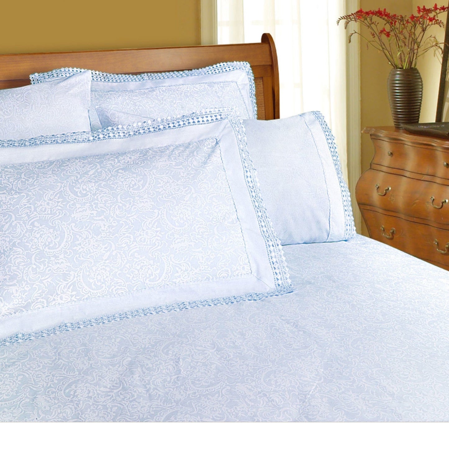 Shangri La Microfibre Machine Lace Sheet Set Ice Blue King-0