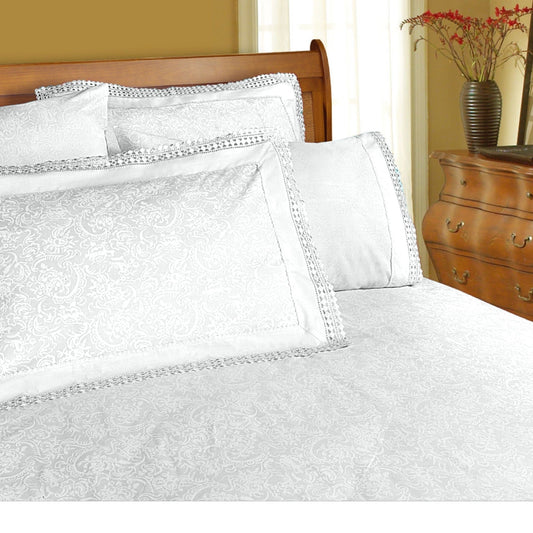 Shangri La Microfibre Machine Lace Sheet Set White King-0