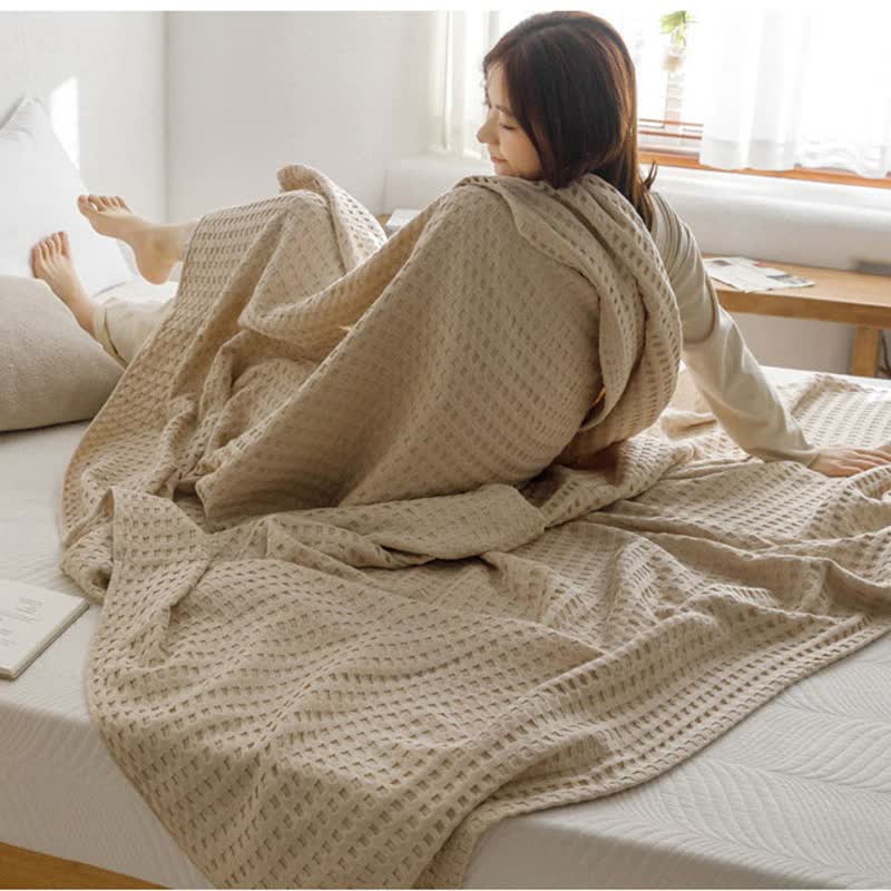Cotton Waffle Blanket - Air Conditioning Blanket/Throw/Summer Quilt, 150*200cm,Bean Paste Color-1