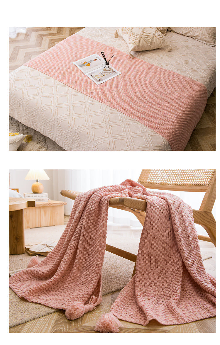 Pink 110cm x 150cm Soft Tassel Throw Blanket for Sofa or Bed, Cozy  Casual Blanket for Office Nap, Minimalist Bed End Cover