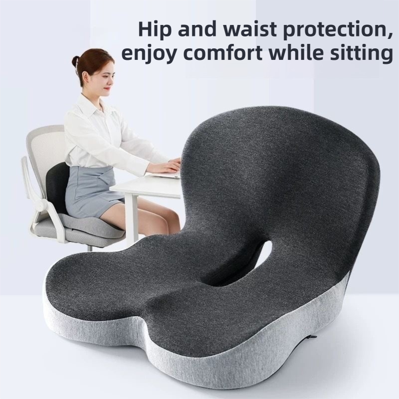 Grey Ergonomic Memory Foam Seat Cushion & Lumbar Support(44x42x32CM) - Relieves Sciatica & Corrects Posture with Breathable Cover