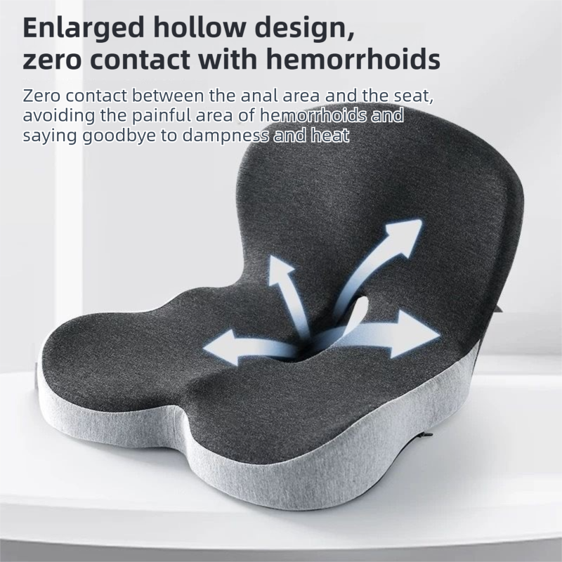 Grey Ergonomic Memory Foam Seat Cushion & Lumbar Support(44x42x32CM) - Relieves Sciatica & Corrects Posture with Breathable Cover