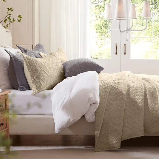 Beige Microfiber 3-Piece 150GSM Bedspread Set - King Size