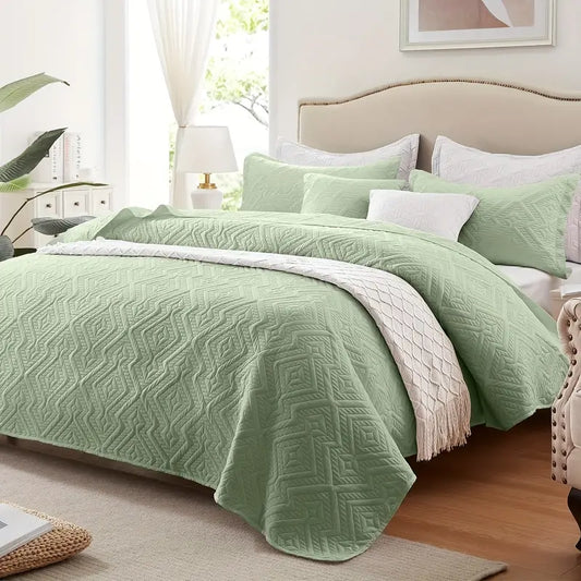 Grass Green Microfiber 3-Piece 150GSM Bedspread Set - Queen Size