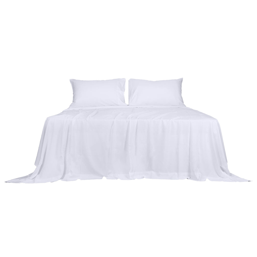 Dreamz 4pcs Double Size 100% Bamboo Bed Sheet Set in White Colour-0