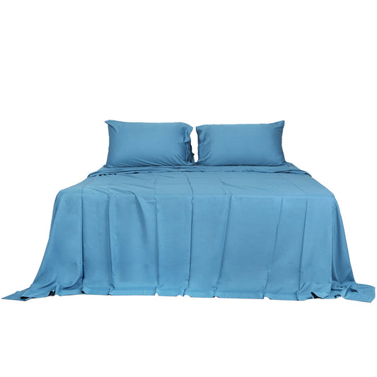 Dreamz 4pcs Queen Size 100% Bamboo Bed Sheet Set in Blue Colour-0