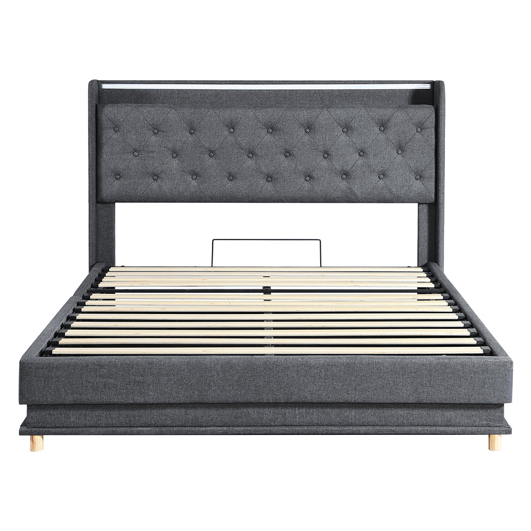 Levede Queen Bed Frame Gas Lift LED Light-0