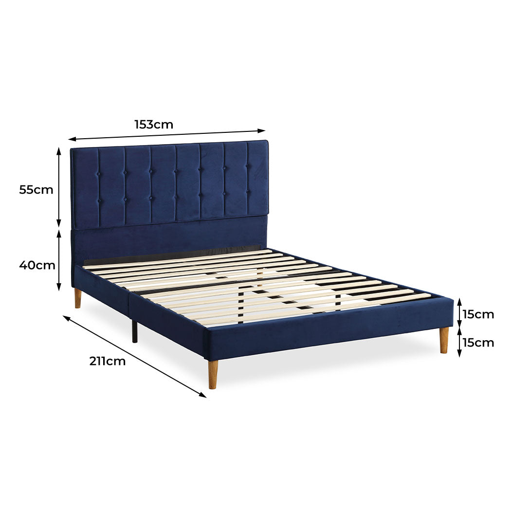 Levede Bed Frame Queen Size Mattress Blue-1