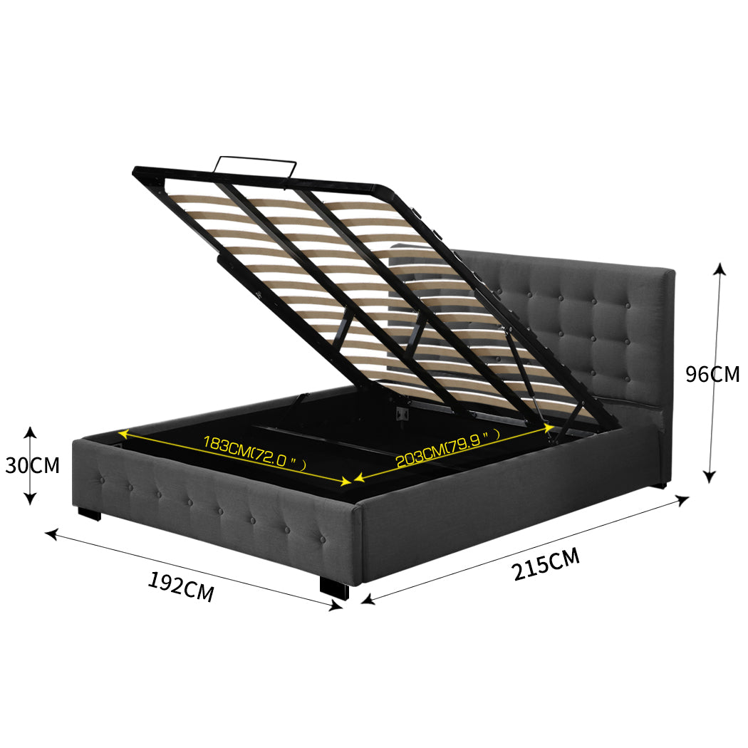 Levede Fabric Bed Frame King Tufted Dark Grey-2006733222549000194