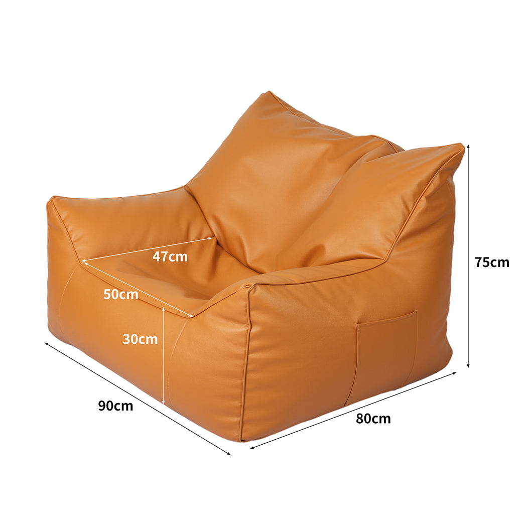 Marlow Bean Bag Chair Cover PU Indoor Brown-2006733218082066434