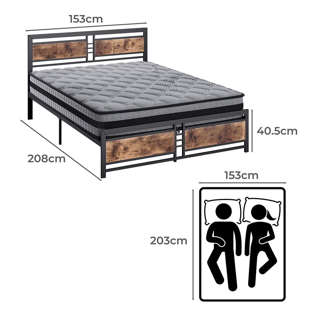 Metal Bed Frame Mattress Base Set Wood Queen-1