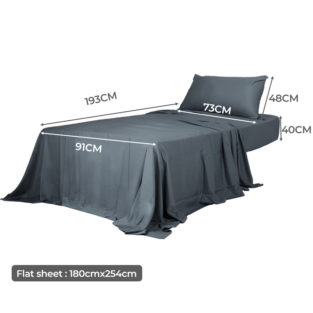 Dreamz 3pcs Sinigle Size 100% Bamboo Bed Sheet Set in Charcoal Colour Single-1