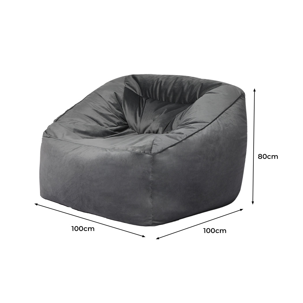 Marlow Bean Bag Chair Cover Soft Velvet Dark grey-2006733217914294274