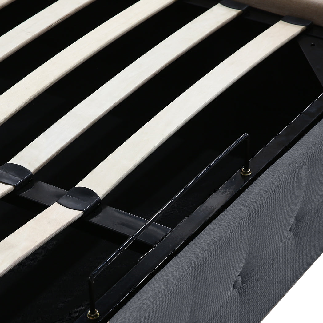 Levede Fabric Bed Frame King Tufted Dark Grey-2006733222549000195