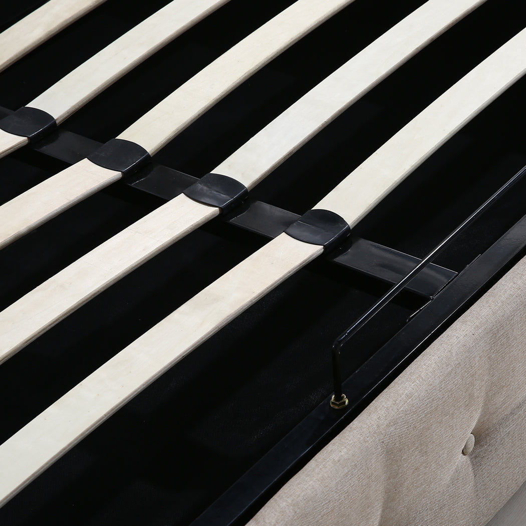 Levede Fabric Bed Frame Double Gas Lift Double Beige-2006733222205067267