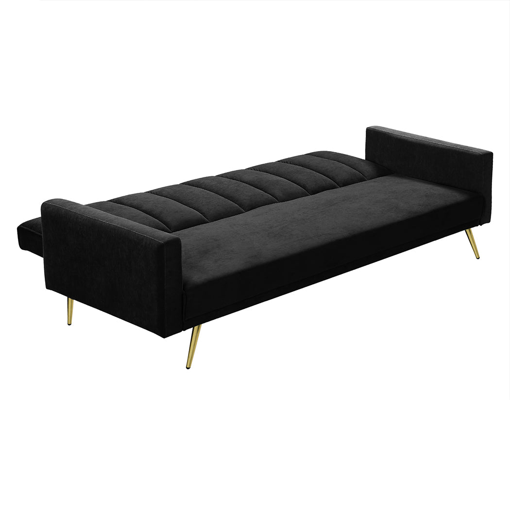 Levede Sofa Bed Convertible Velvet Lounge Recliner Couch Sleeper 3 Seater Black-2018816938825879557